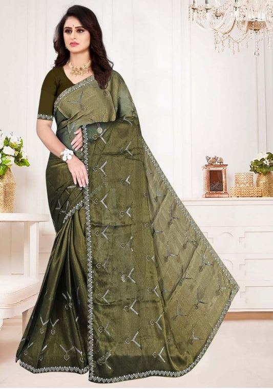 Trendy ruffle saree with unique frill details, adding a modern twist to ethnic wear.