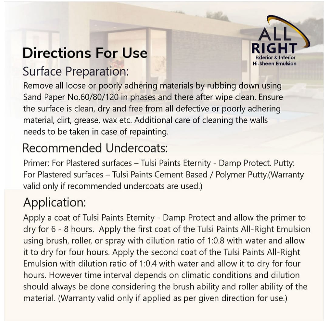 Allright Premium Interior Paint – Smooth Finish & High Coverage