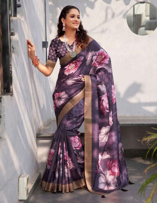  Smooth satin silk saree with a glossy finish, perfect for evening parties.