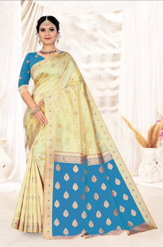 Hand-block printed Ajrakh saree with intricate motifs and rich natural dyes.