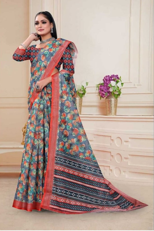 Silk blend saree offering a luxurious look at an affordable price.