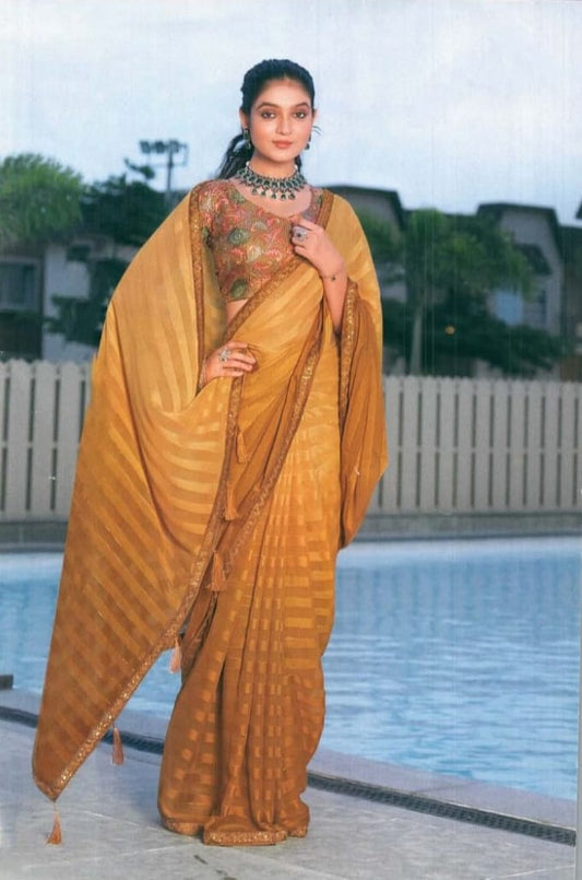 Georgette shimmer saree with a subtle sparkle, perfect for evening parties and celebrations.