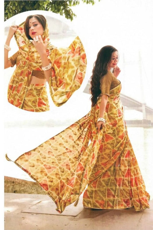  Eye-catching multicolor printed saree, ideal for casual and festive wear.