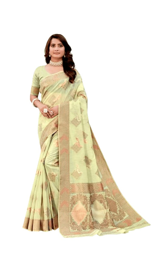 Elegant linen saree with beautiful prints, offering a lightweight and comfortable drape.